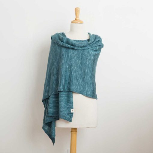 Swans-Island Company's Kennebunk-Wrap. Knit in the USA with hand-dyed Merino/Silk. Shown here in Peacock
