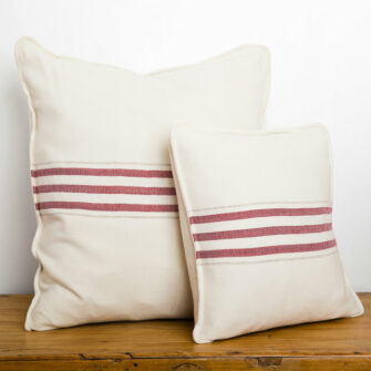 Swans Island_Grace Pillows in White with Winterberry red stripes, 18