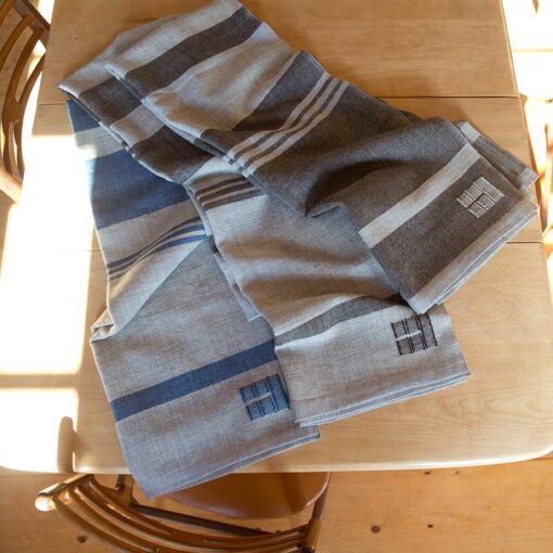 Swans Island Company's Island Throws are made with locally sourced single-origin fleece from a Maine island farm. Shown here, multiple colorways of handwoven throws.
