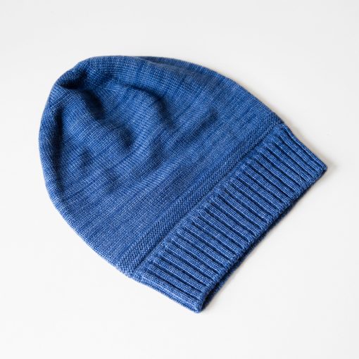 Swans Island Company's Bar Island Hat is knit with soft silk and merino wool. Shown in Nautical Blue 100% made in USA with hand-dyed yarns.