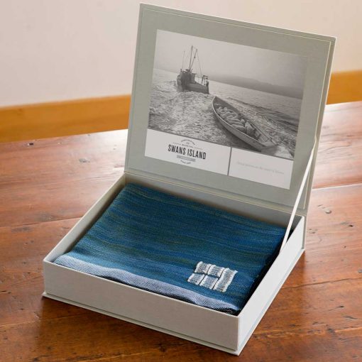 The Swans Island Watercolors Throw comes in our distinctive linen presentation gift box.