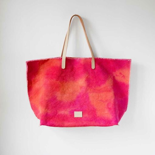 Swans Island's Hana Canvas Boat Bag by Graf Lantz - rugged tie-dyed cotton canvas with leather handles. Shown in Tropic color.