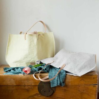 Swans Island Company - Hana Canvas Boat Bag by Graf Lantz - the perfect Mother's Day Gift. Shown here in Lmioncello and Dove.