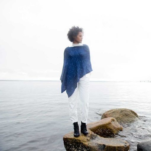 Swans Island's Firefly Ruana- hand-dyed and knit in Merino/Silk, made in the USA shown in Sapphire color