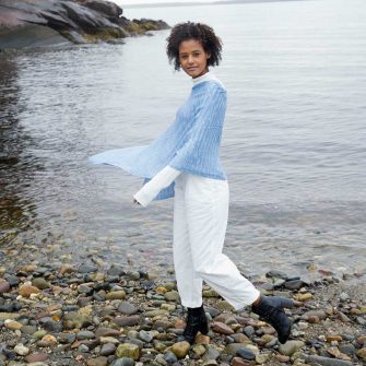 Swans Island's Firefly Ruana- hand-dyed and knit in Merino/Silk, made in the USA shown in Twilight color