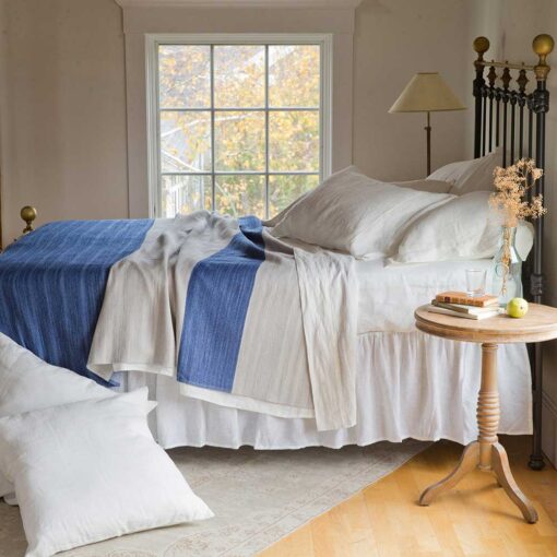 Swans Island Company's Rangeley blankets feature bold bands of color. Made in Maine with soft organic merino wool and American cotton. Organic Ecowash® wool can be gently washed at home.