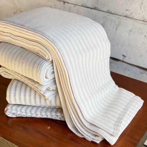 Swans Island Ticking Stripe Blanket_100% Cotton woven in Maine