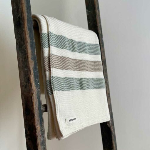Swans Island's Border Stripe Throw blanket is woven in Maine with 100% natural wool.