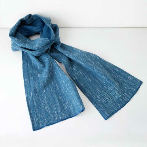 Swans Island Firefly Scarf, handwoven in Maine with hand-dyed organic merino wool_Blue Spruce colorway