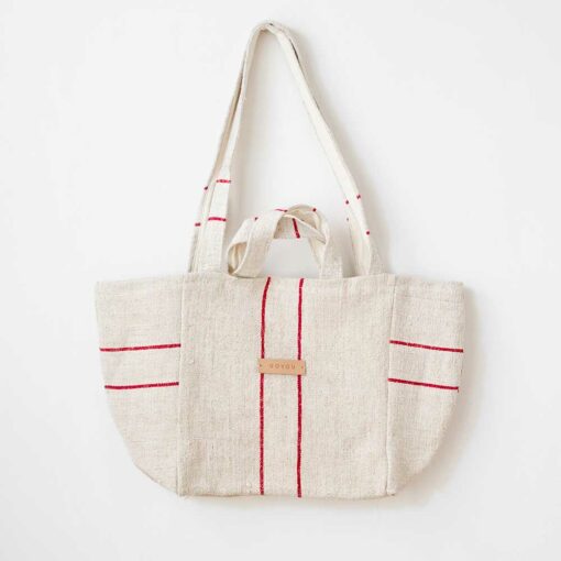 Swans Island's Mini Mami Tote by Govou is made of antique European linen grain sacks upcycled into beautiful modern totes. Each bag is unique.