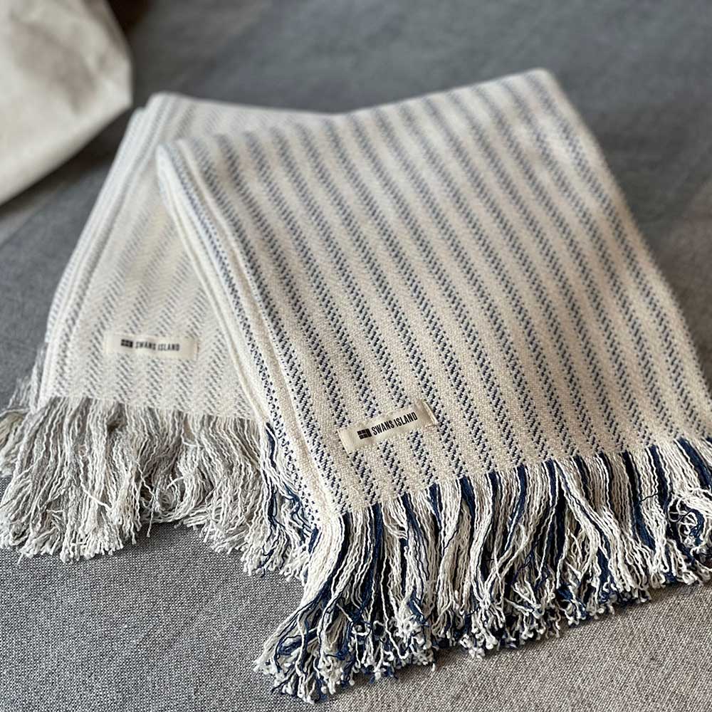 Cotton Ticking Fringe Throw | Swans Island Company - Woven in Maine