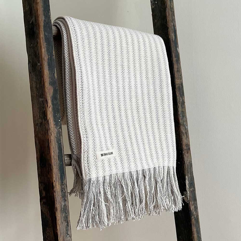 Cotton Ticking Fringe Throw | Swans Island Company - Woven in Maine