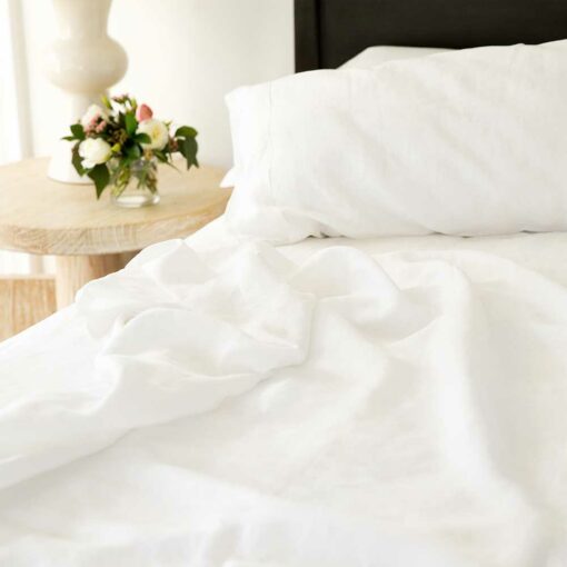 Swans Island Classic Linen Sheet Set. 100% French Linen, soft and substantial. Made in USA. Shown in White.