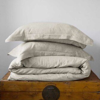 Swans Island Classic Linen Duvet Set. 100% French Linen, soft and substantial. Made in USA. Duvet Set shown in Flax