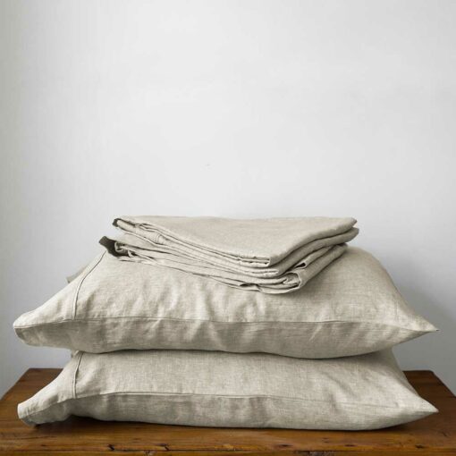 Swans Island Classic Linen Sheet Set. 100% French Linen, soft and substantial. Made in USA. Sheet Set shown in Flax.