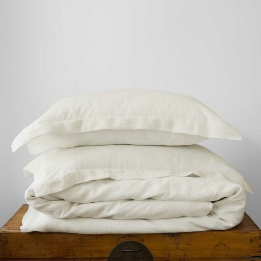 Swans Island Classic Linen Duvet Set. 100% French Linen, soft and substantial. Made in USA. Duvet Set shown in Ivory.