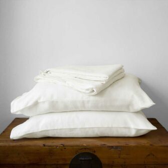 Swans Island Classic Linen Sheet Set. 100% French Linen, soft and substantial. Made in USA. Sheet Set shown in Ivory.