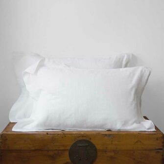 Swans Island Classic Linen Bedding. 100% French Linen, soft and substantial. Made in USA. Shams shown in White.