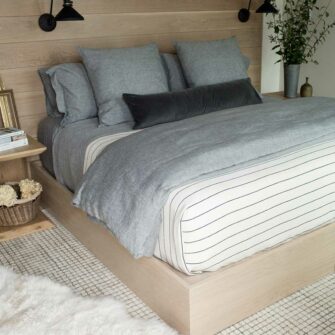 Swans Island Chambray Linen Bedding shown in Charcoal.