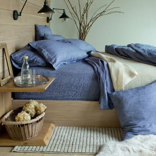 Swans Island Chambray Linen Bedding shown in Nautical Blue.
