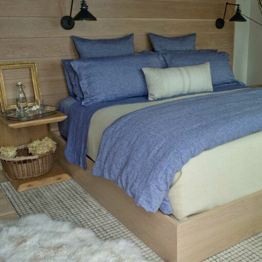 Swans Island Chambray Linen Bedding shown in Nautical Blue.