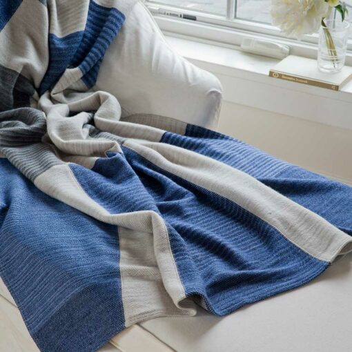 Swans Island's Up-cycled Rangeley Patchwork Throw. Organic merino wool and cotton, blanket remannts expertly stitched into beautiful throws. Made in Maine USA.