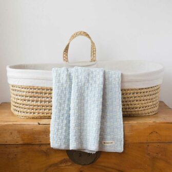 Swans Island Cotton Basketweave Baby Blanket. Knit in USA. Shown in Light Blue