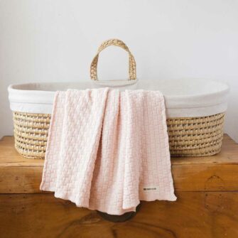 Swans Island Cotton Basketweave Baby Blanket. Knit in USA. Shown in Llght Pink
