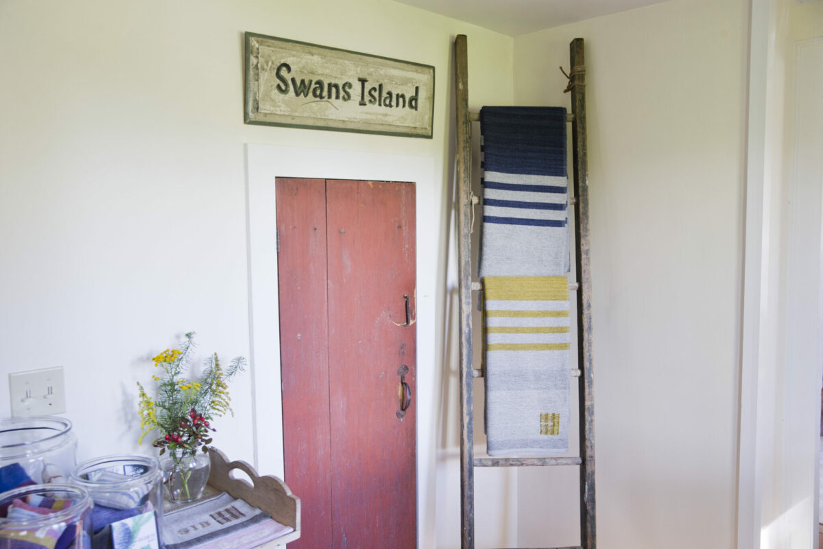 The entryway at the Swans Island Co. Northport farmhouse.
