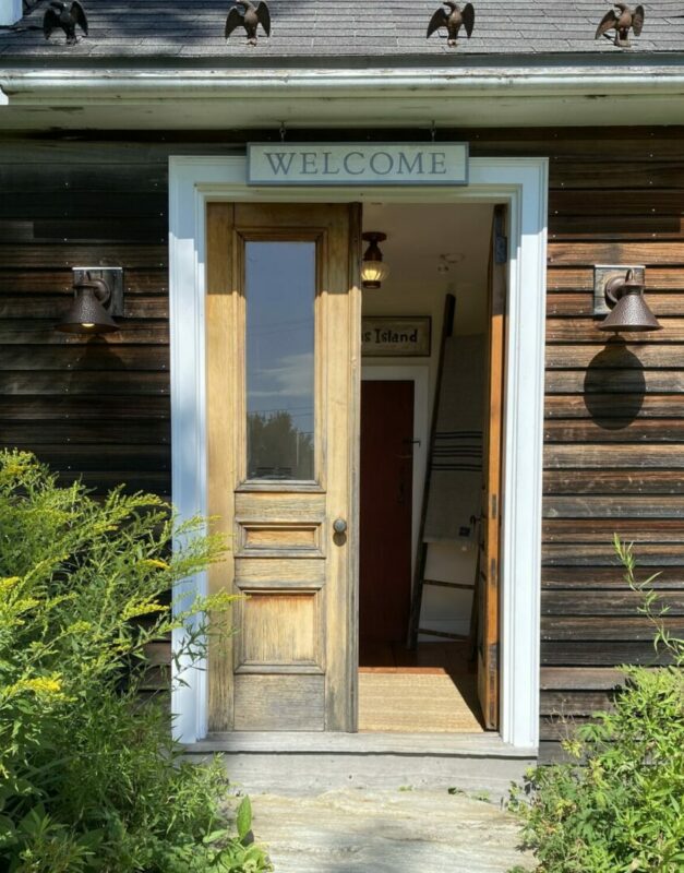 Antique doors at the 1790 farmhouse - Swans Island Company's Northport, Maine showroom, shop and weaving studio.