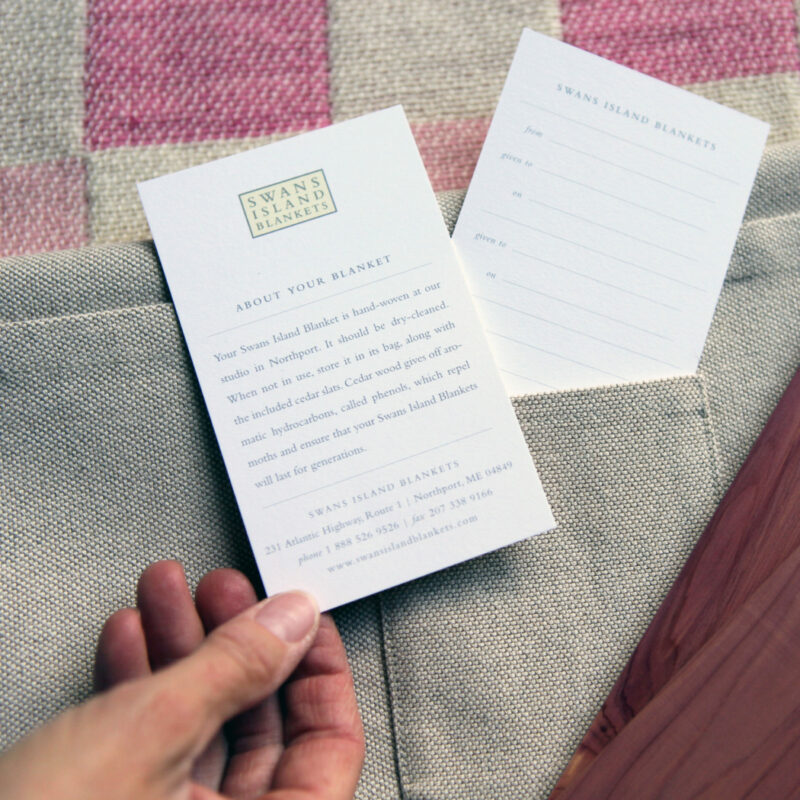 Each Swans Island handwoven blankets comes with a provenance card to record who has owned this blanket.