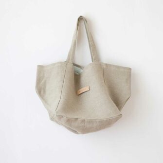 Swans Island Linen beach bag by Govou - 100% linen from Spain shown in Flax color