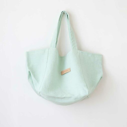 Swans Island Linen beach bag by Govou - 100% linen from Spain shown in Seafoam color