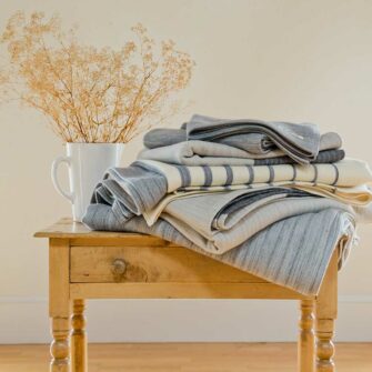 Swans Island Organic Wool + Cotton Blankets. Soft and Lofty. Hand-dyed and made in Maine. Breakwater, Penobscot, Acadia, Rangeley designs.