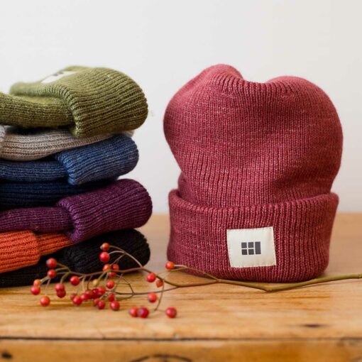The Swans Island hat is knit in the USA with soft silk + Merino wool and comes in many colors.