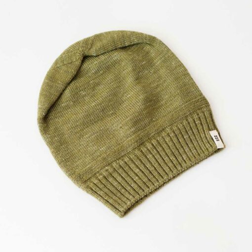 Swans Island Company's Bar Island Hat is knit with soft silk and merino wool. Shown in Olive. 100% made in USA with hand-dyed yarns.
