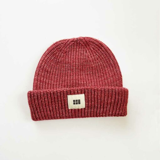 Swans Island Fisherman's Beanie - Knit in USA with soft, hand-dyed silk merino wool shown in Cranberry.