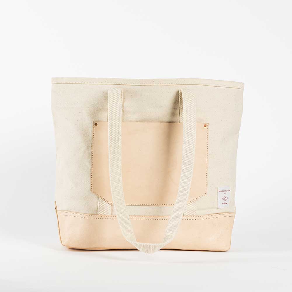 Canvas Bag w Leather Shoulder Straps 20x15x5in | Natural