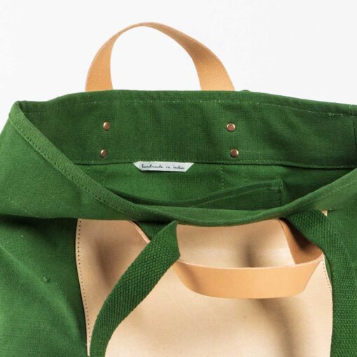 Swans Island Company's Canvas Bucket Tote in heavy cotton canvas with one interior pocket - by Immodest Cotton. Pine