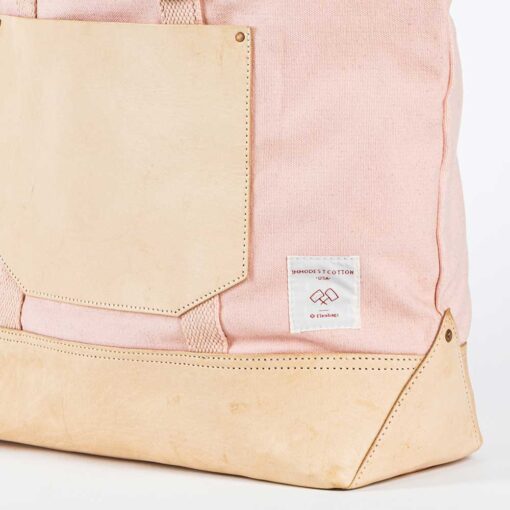 Swans Island Company's Canvas Bucket Tote in heavy cotton canvas with leather pocket and bottom - by Immodest Cotton. Pink
