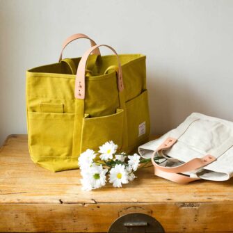 Swans Island Company's Canvas Construction Tote in heavy cotton canvas - by Immodest Cotton. Chartreuse