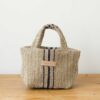 Swans Island's Mini Beach Tote - made by Govou from up-cycled vintage European grain sacks. Shown here in Natural with Black stripes and Natural with Black stripes.