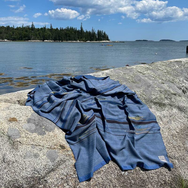 Swans Island Company's Limited Edition 2023 - Ocean Series Throw #8 "Island Lookout", inspired by the islands off the coast of Maine. Handwoven in Maine. One of a kind.