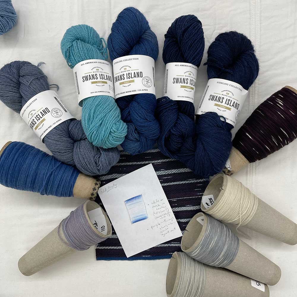 Swans Island Co. Ocean Limited Edition Throws - Colorful hand-dyed yarns, in the design process.