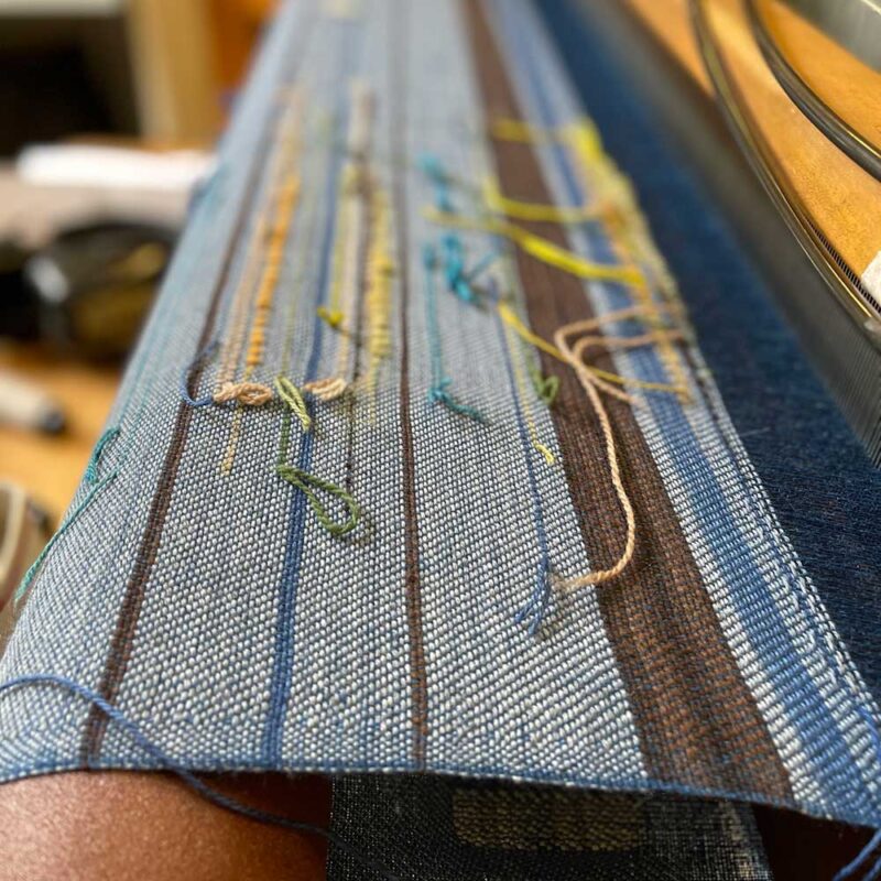Swans Island Co. Ocean Limited Edition Throws - Detail of the colorful inlays on the Island Lookout throw.