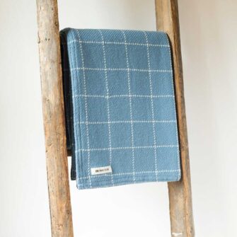 Swans-Island-Windowpane Plaid-Throws are woven in Maine with 100% soft wool. Shown Dark Slate with white.