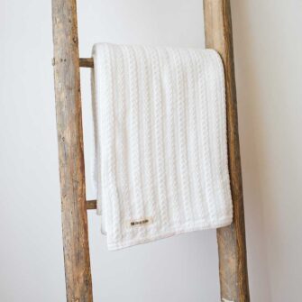 Swans-Island-Heavy Cable Throws woven in Maine with 100% American cotton. Shown here in White.
