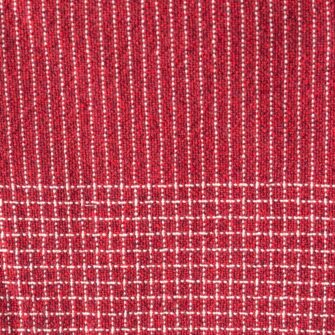 Company's Pinstripe Linen Throw. Made in USA, has an allover subtle pinstripe design highlighted with a checked border. Linen Cotton blend. Shown here in Currant color. Swatch