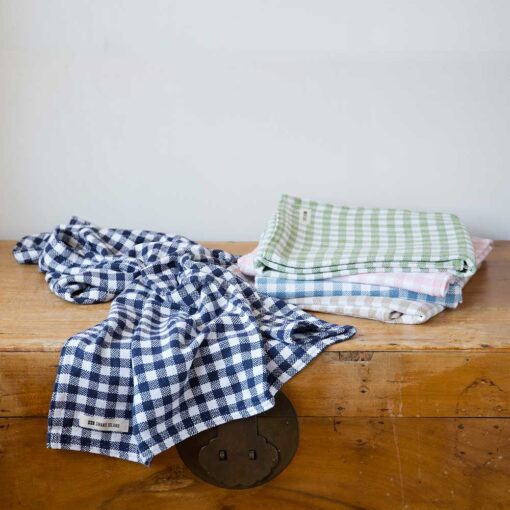 Swans Island Company's Gingham Check Baby Blankets. Woven in Maine with soft American cotton yarns in an assortment of colors.